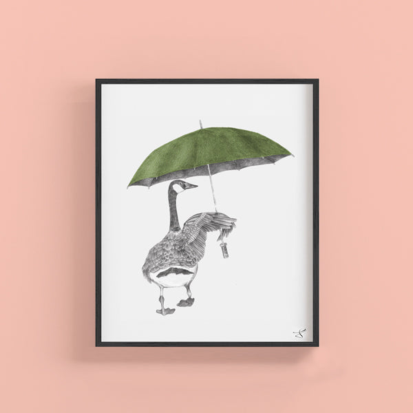 Hand-drawn pencil illustration of George August Canada Goose, Central & Gus 8x10 art print on 318gsm cotton paper in protective cello