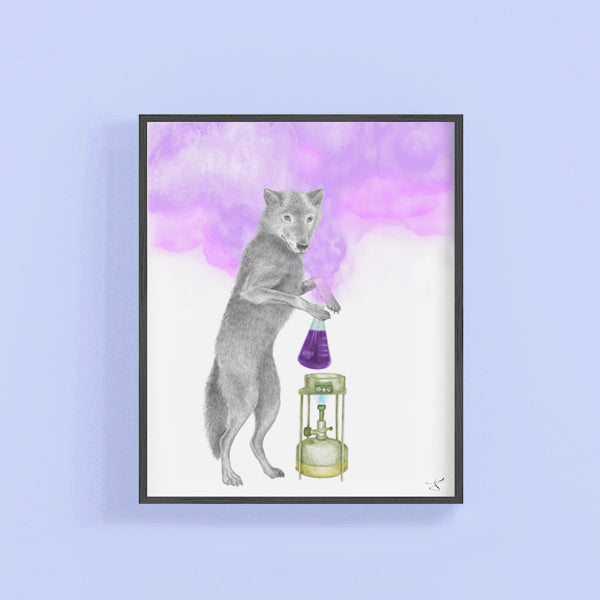 Hand-drawn pencil illustration of Luna Sage Eastern Timber Wolf, Central & Gus 8x10 art print on 318gsm cotton paper in protective cello