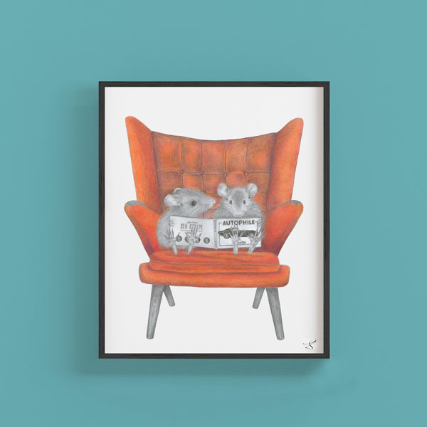 Hand-drawn pencil illustration of Midge & Mondo Pines Field Mouse, Central & Gus 8x10 art print on 318gsm cotton paper in protective cello