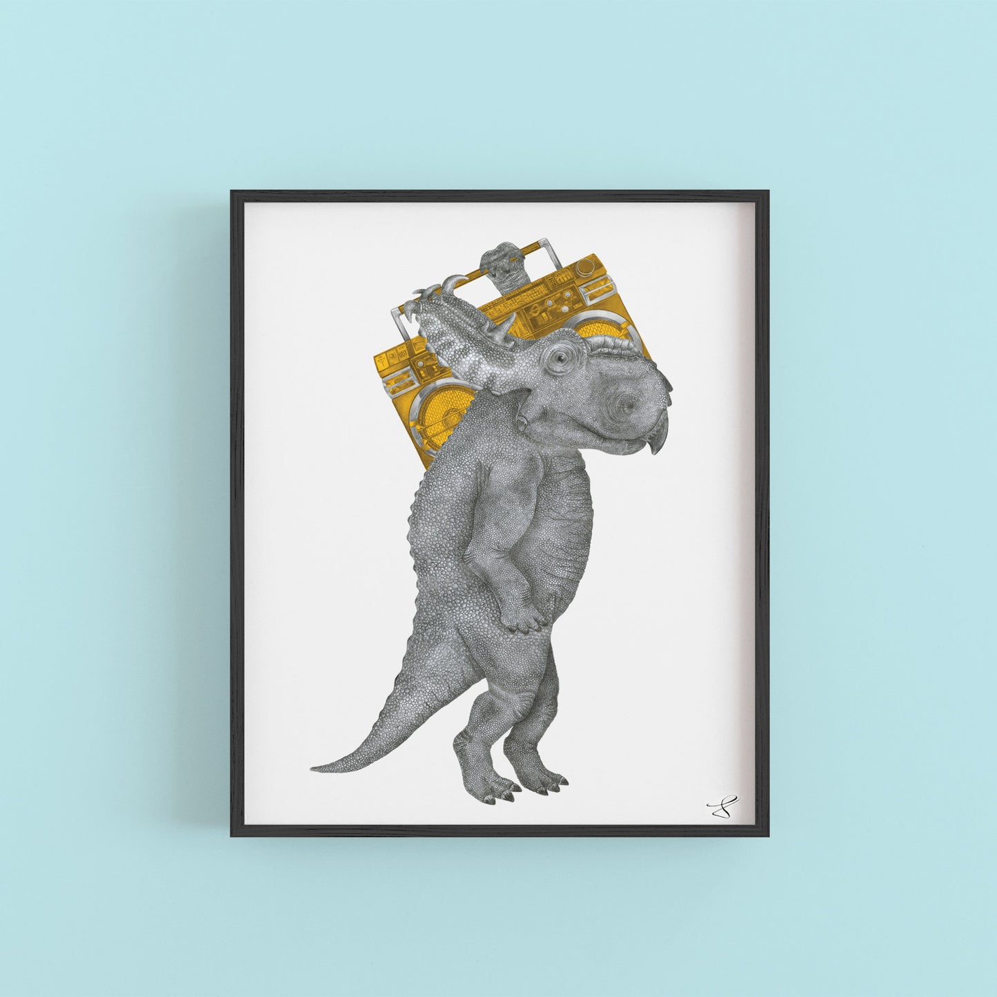 Hand-drawn pencil illustration of John Barnstaple Pachyrhinosaurus, Central & Gus 8x10 art print on 318gsm cotton paper in protective cello