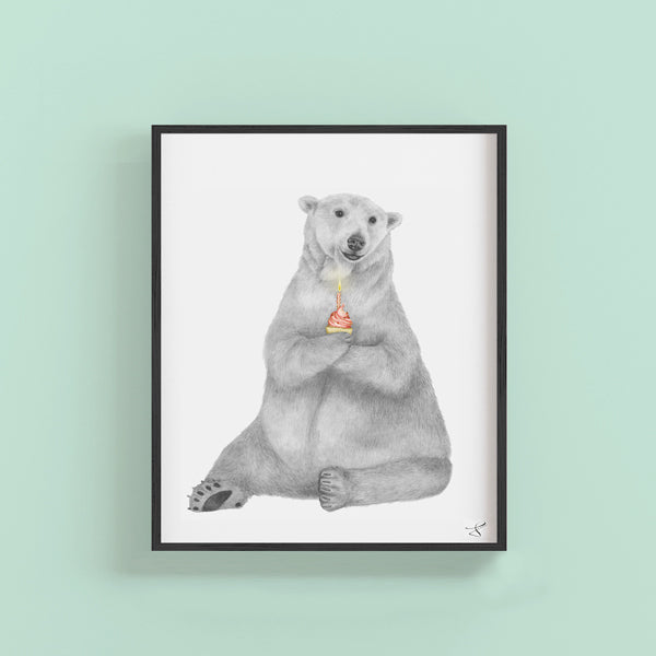 Hand-drawn pencil illustration of Hudson Churchill Polar Bear, Central & Gus 8x10 art print on 318gsm cotton paper in protective cello