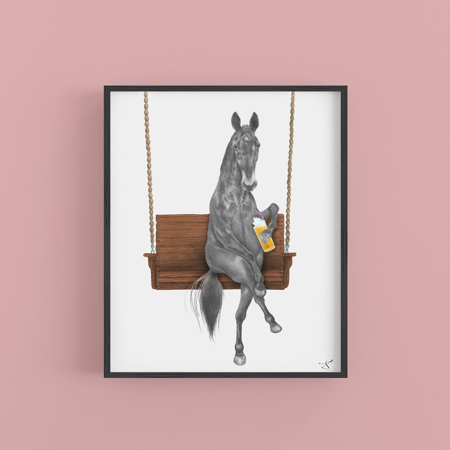 Hand-drawn pencil illustration of Miami Clementine Horse, Central & Gus 8x10 art print on 318gsm cotton paper in protective cello