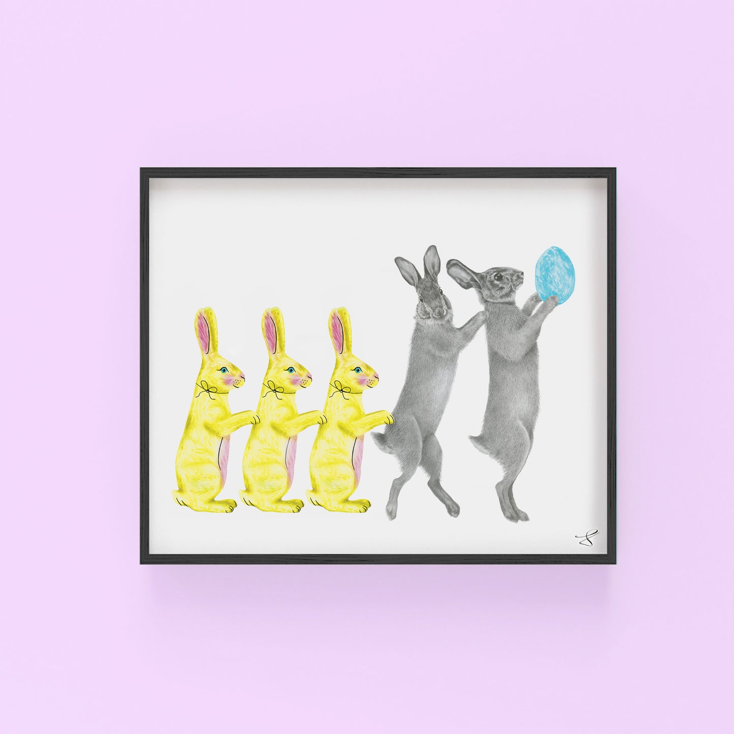 Hand-drawn pencil illustration of Bailey & Sapphin Wicklow Cottontail Rabbit, Central & Gus 8x10 art print on 318gsm cotton paper in protective cello