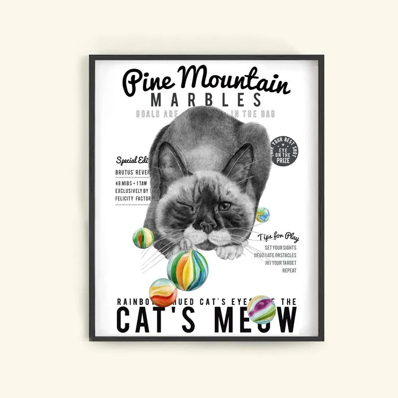Hand-drawn pencil illustration of Brutus Bangor (Beefcake) Cat, Central & Gus motivational poster on cotton paper, ships in mailing tube