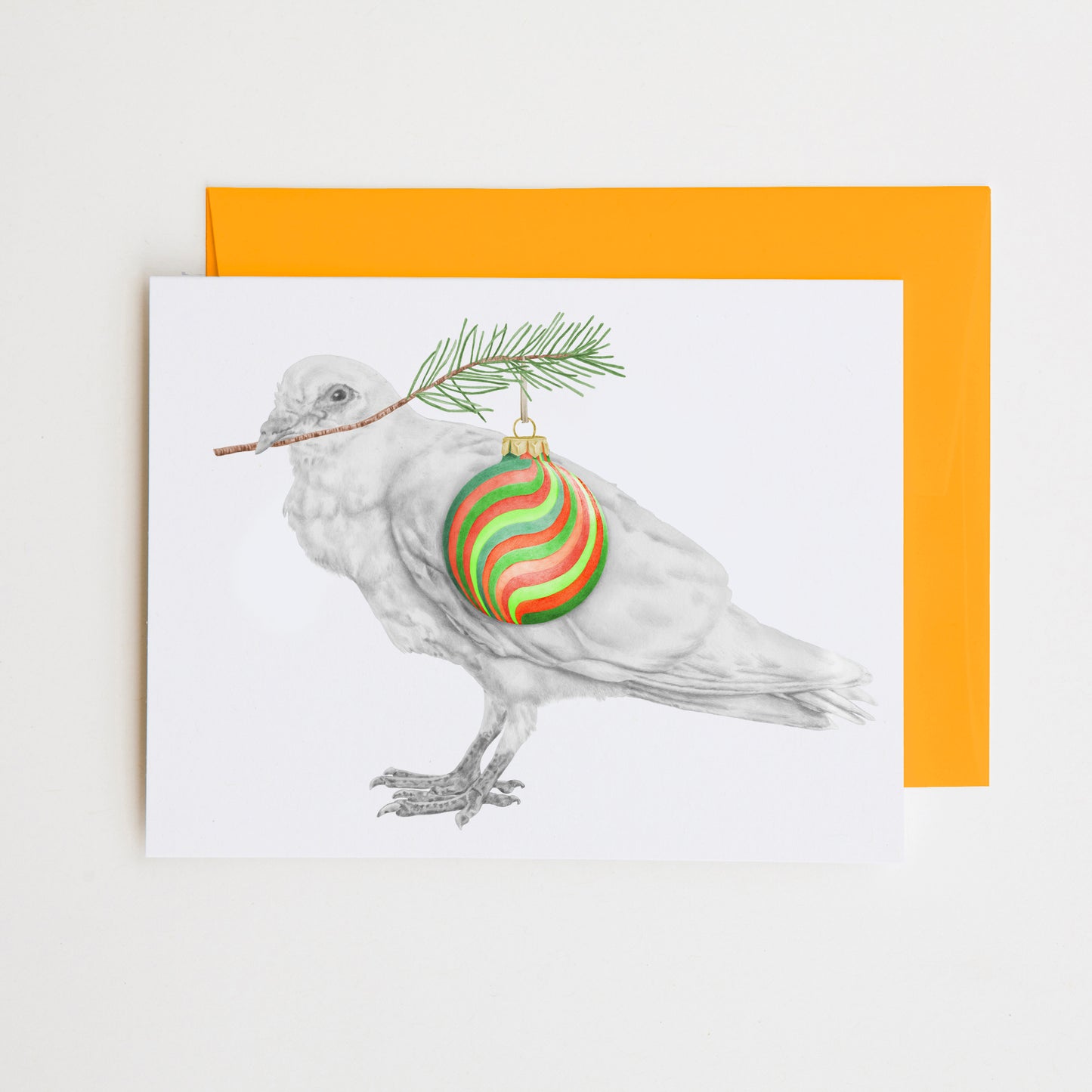Hand-drawn pencil illustration of Edward (Teddy) Mhor Dove, Central & Gus A6 note card on cotton paper with goldenrod envelope