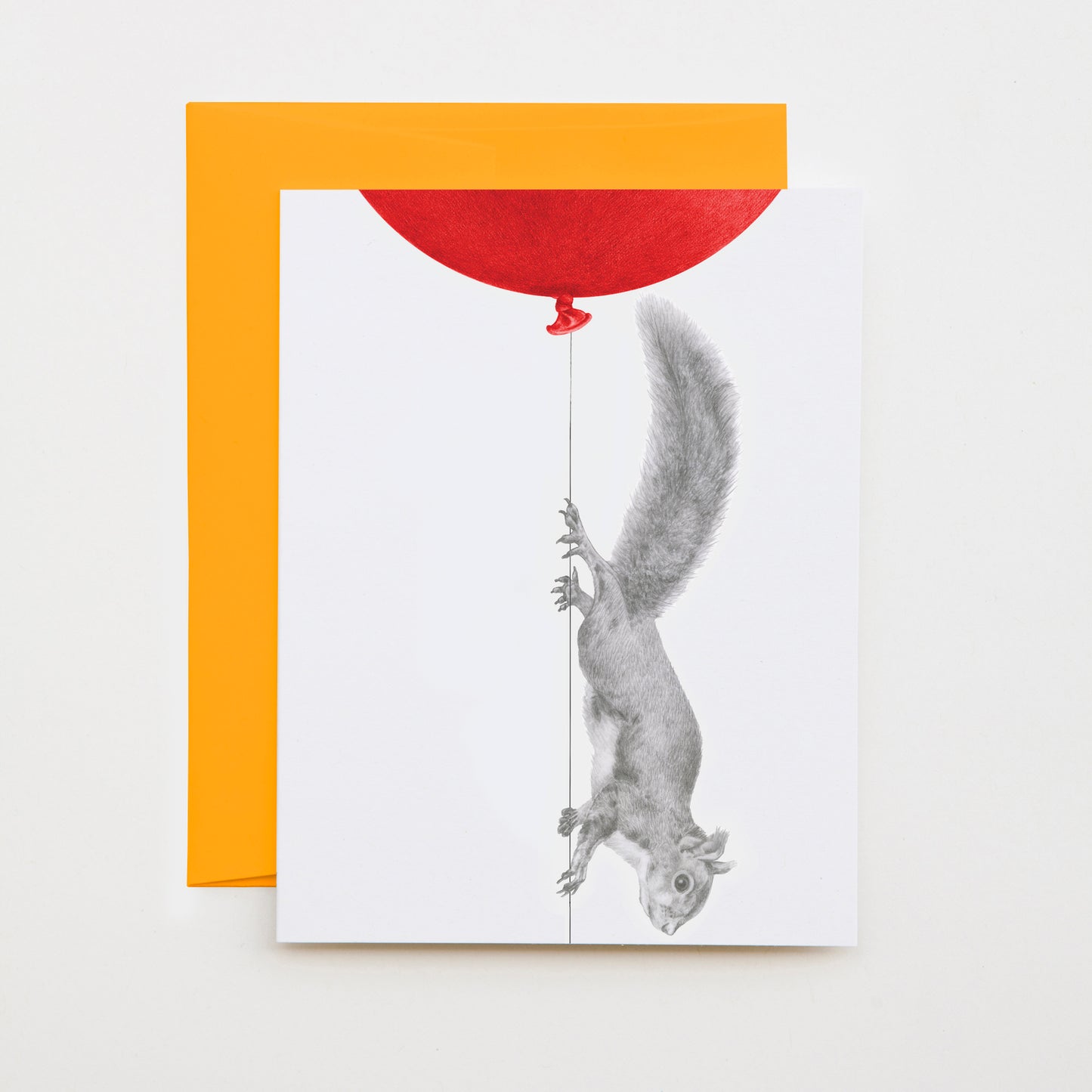 Hand-drawn pencil illustration of James Willoughby Red Squirrel, Central & Gus A6 note card on cotton paper with goldenrod envelope