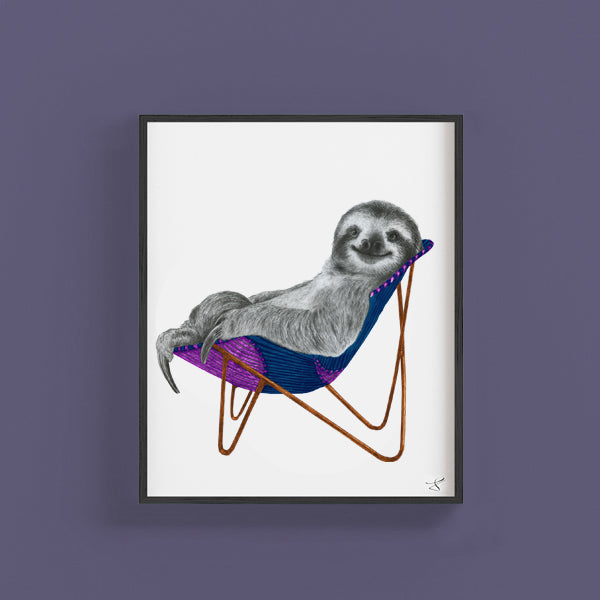 Hand-drawn pencil illustration of Kingston Westhill Three Toed Sloth, Central & Gus 8x10 art print on 318gsm cotton paper in protective cello