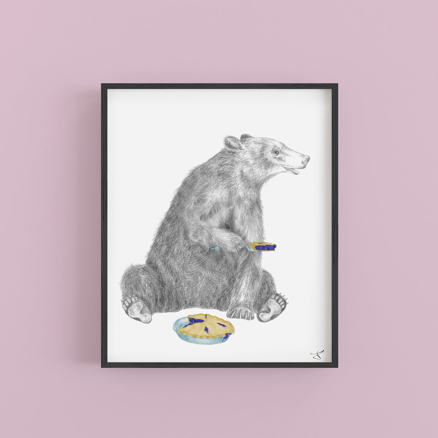 Hand-drawn pencil illustration of Albert Finnegan Black Bear, Central & Gus 8x10 art print on 318gsm cotton paper in protective cello