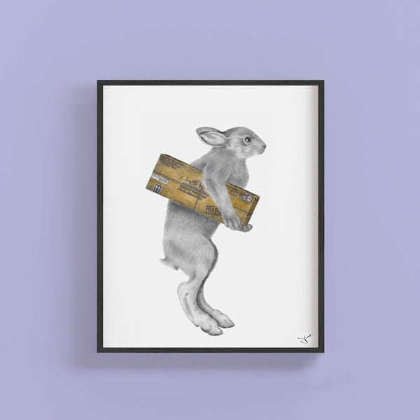 Hand-drawn pencil illustration of Florence Williamena Snowshoe Hare, Central & Gus 8x10 art print on 318gsm cotton paper in protective cello