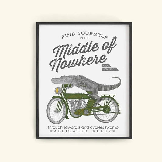 Hand-drawn pencil illustration of Charlie Bonaventure Alligator, Central & Gus motivational poster on cotton paper, ships in mailing tube