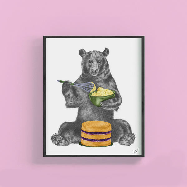 Hand-drawn pencil illustration of Eleanor Beauregard Black Bear, Central & Gus 8x10 art print on 318gsm cotton paper in protective cello
