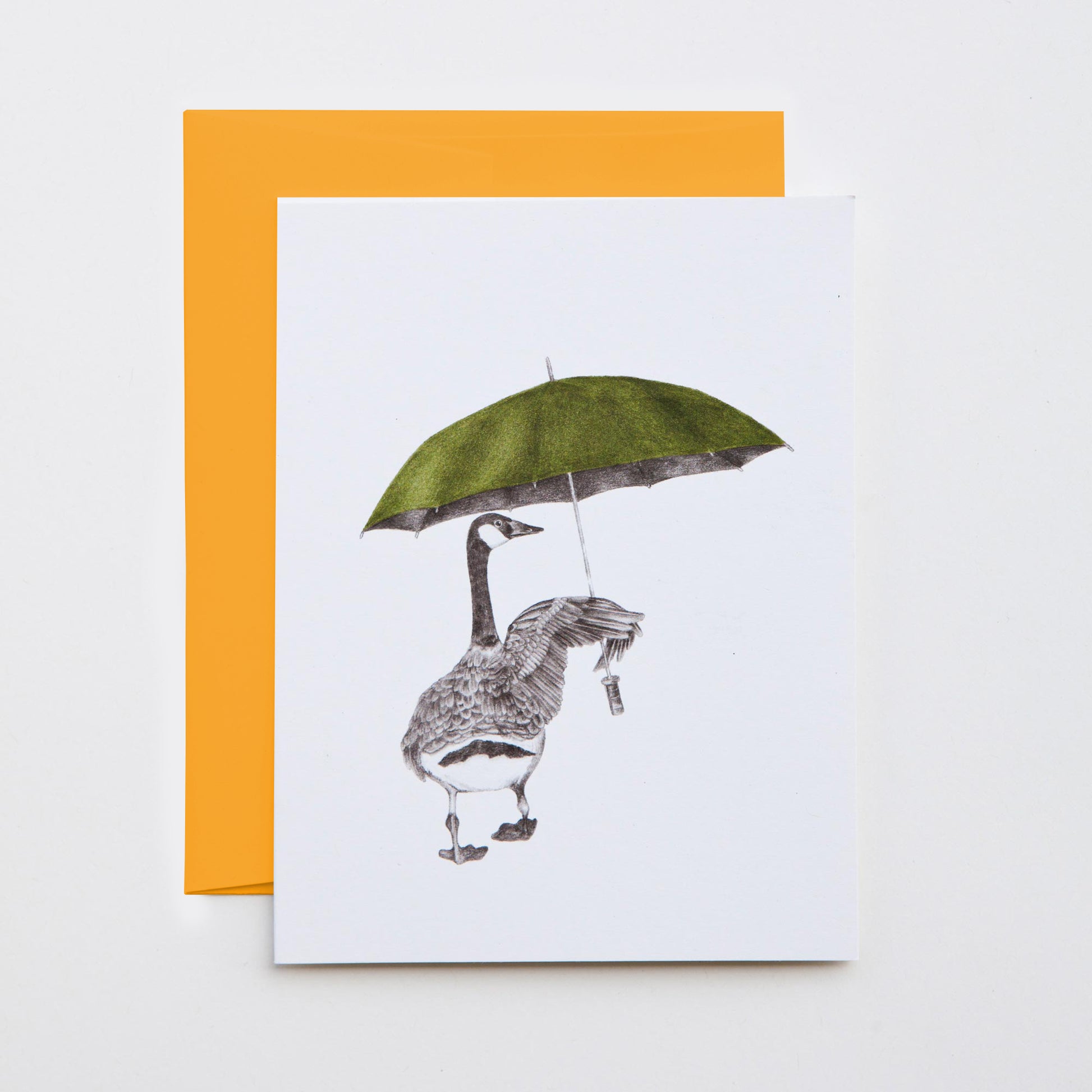 Hand-drawn pencil illustration of George August Canada Goose, Central & Gus A6 note card on cotton paper with goldenrod envelope