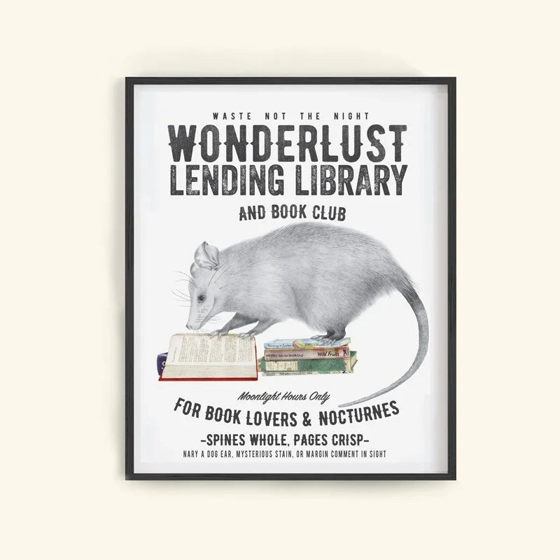 Hand-drawn pencil illustration of Henry Gossamer Opossum, Central & Gus motivational poster on cotton paper, ships in mailing tube