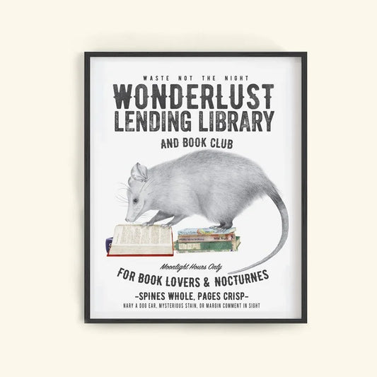 Hand-drawn pencil illustration of Henry Gossamer Opossum, Central & Gus motivational poster on cotton paper, ships in mailing tube