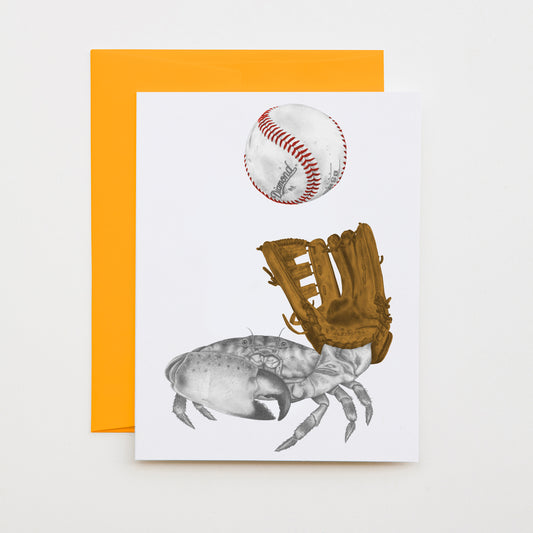 Hand-drawn pencil illustration of JR de la Paz Stone Crab, Central & Gus A6 note card on cotton paper with goldenrod envelope