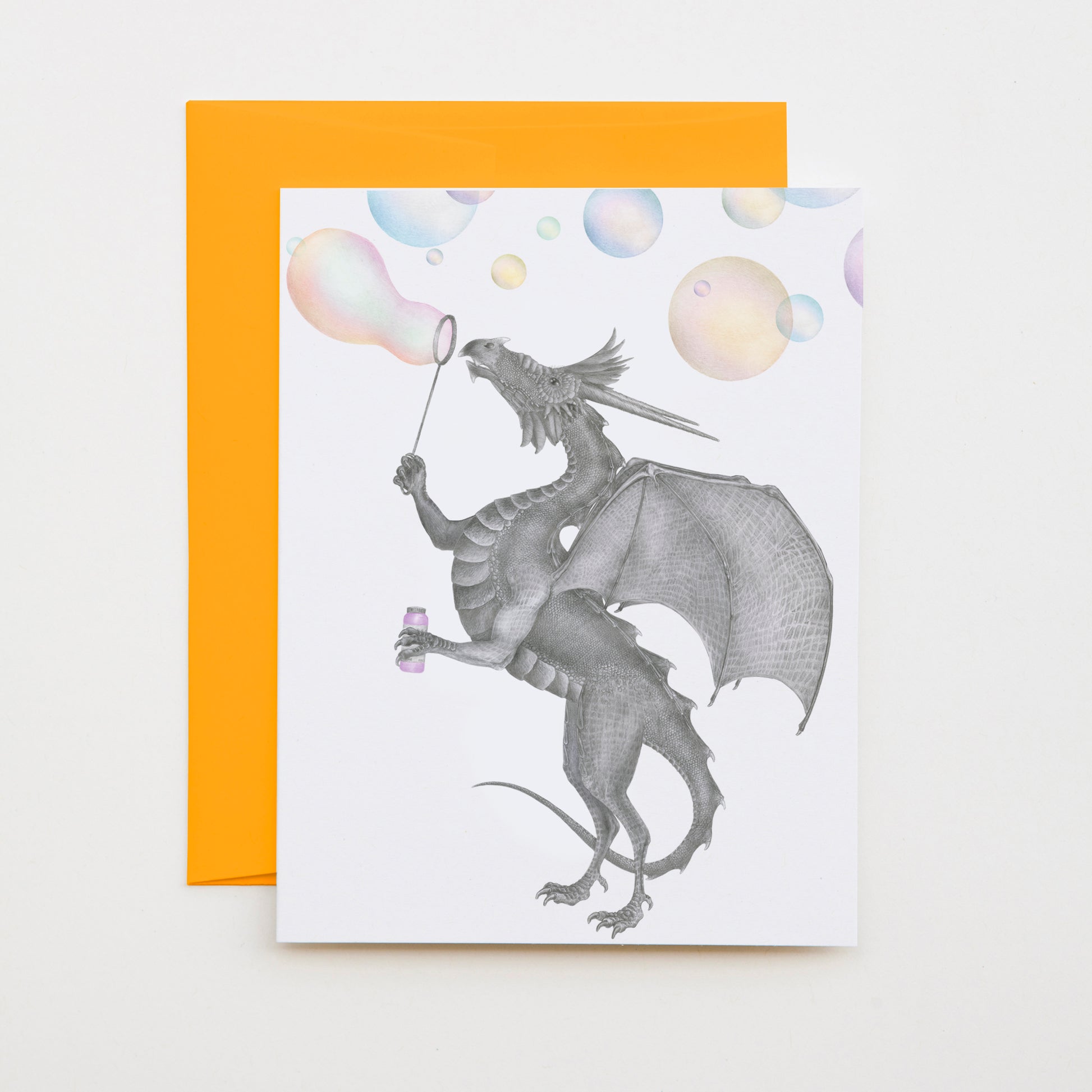 Hand-drawn pencil illustration of Oakley Okeechobee Dragon, Central & Gus A6 note card on cotton paper with goldenrod envelope