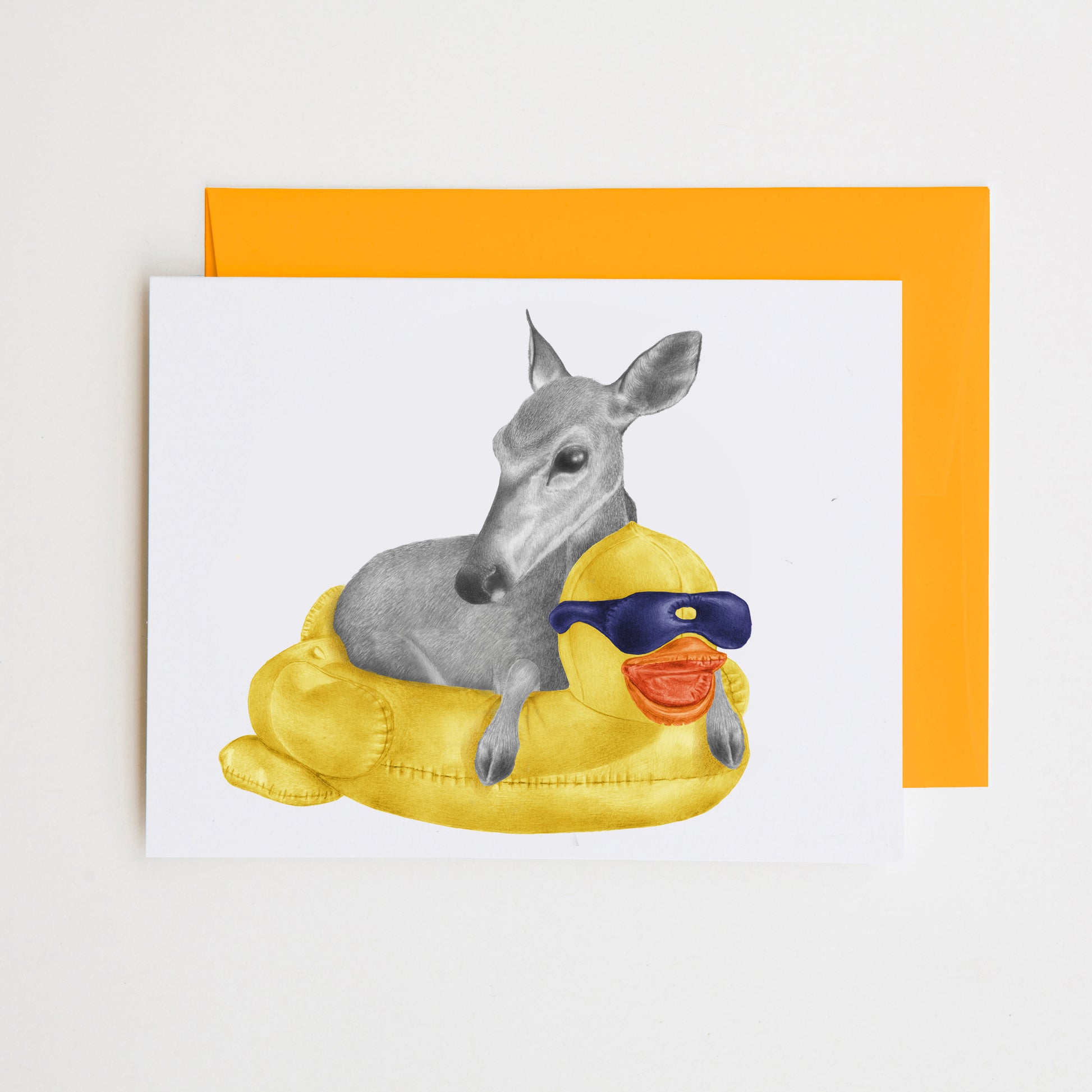 Hand-drawn pencil illustration of Orillia Kay Key Deer, Central & Gus A6 note card on cotton paper with goldenrod envelope