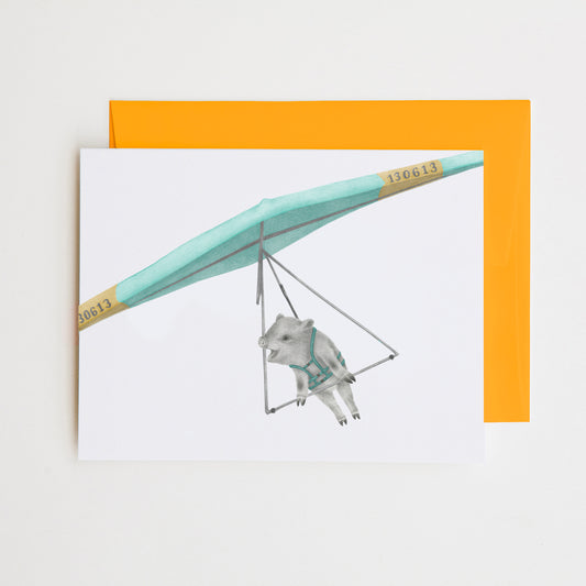 Hand-drawn pencil illustration of Stella AlmaGemela Javelina, Central & Gus A6 note card on cotton paper with goldenrod envelope