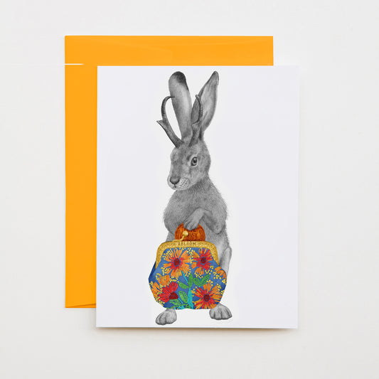 Hand-drawn pencil illustration of Tomorrow Northfield Jackalope, Central & Gus A6 note card on cotton paper with goldenrod envelope