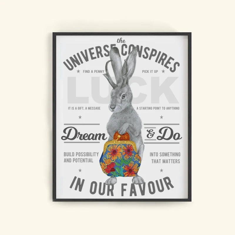 Hand-drawn pencil illustration of Tomorrow Northfield Jackalope, Central & Gus motivational poster on cotton paper, ships in mailing tube