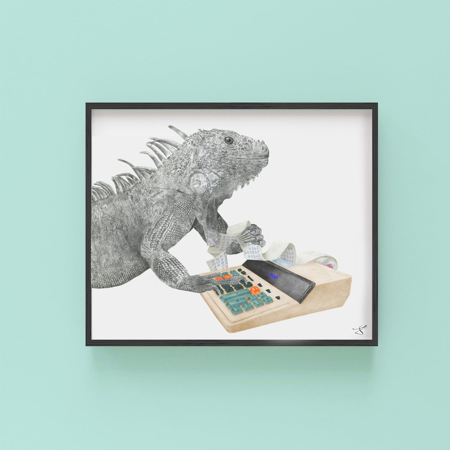 Hand-drawn pencil illustration of Tupelo Vingtdeux Iguana, Central & Gus 8x10 art print on 318gsm cotton paper in protective cello