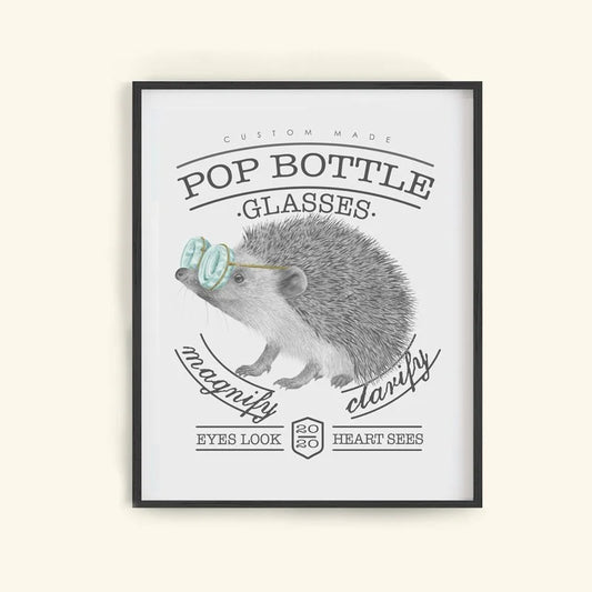 Hand-drawn pencil illustration of Whitby Valentine European Hedgehog, Central & Gus motivational poster on cotton paper, ships in mailing tube
